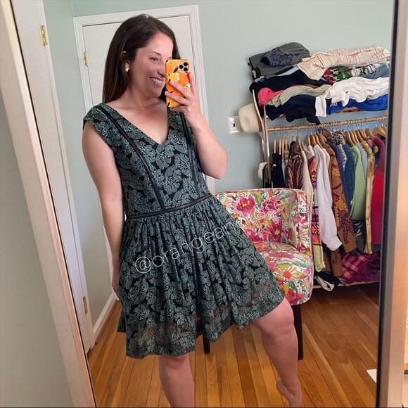 ALEXIS Green Black Floral Tulle Skirt Mini Dress Medium - Picture 10 of 15